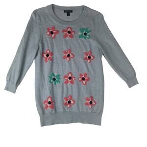J. Crew size medium Light Gray wool sweater with flowers